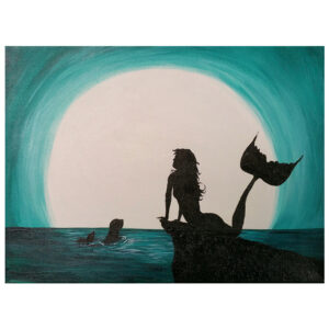 Mermaid on a Rock Pre-drawn Canvas