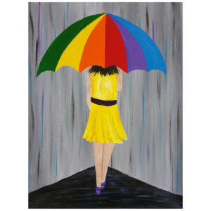 Girl Holding an Umbrella Pre-drawn Canvas
